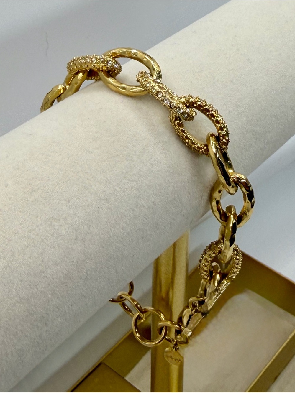 Stella & Dot Gold Textured Pavé Crystal Link Statement Bracelet